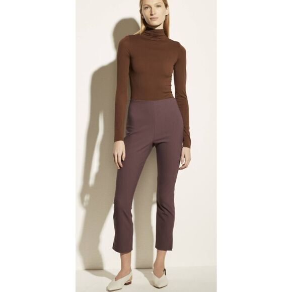 VINCE Kick Pleat Crop Flare Leg Stretch Cotton Blend Pants In Fig NWT Sz. L - Picture 1 of 7